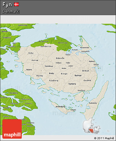Shaded Relief 3D Map of Fyn, physical outside