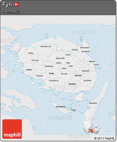 Silver Style 3D Map of Fyn, single color outside