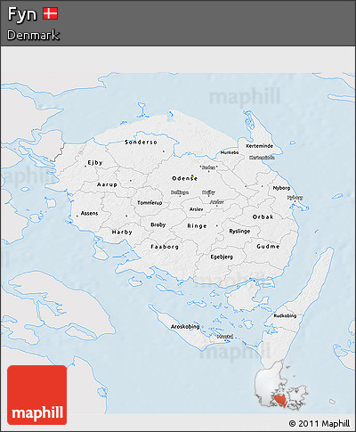 Silver Style 3D Map of Fyn, single color outside