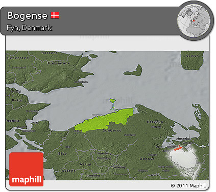 Physical 3D Map of Bogense, darken, semi-desaturated