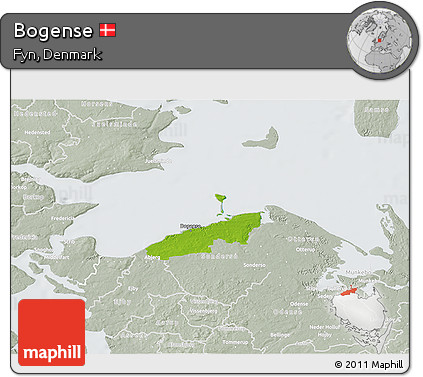 Physical 3D Map of Bogense, lighten, semi-desaturated