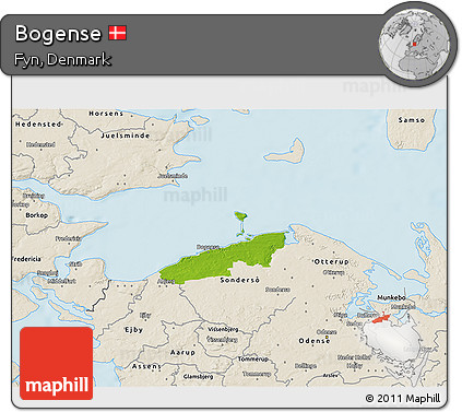 Physical 3D Map of Bogense, shaded relief outside