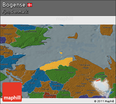 Political 3D Map of Bogense, darken