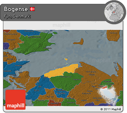 Political 3D Map of Bogense, darken