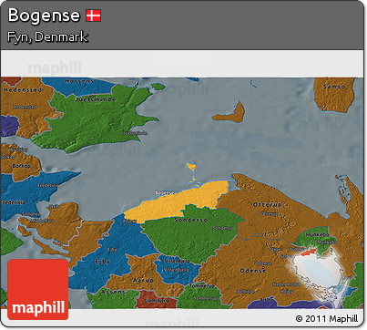 Political 3D Map of Bogense, darken