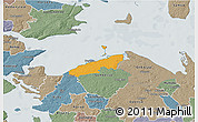 Political 3D Map of Bogense, semi-desaturated