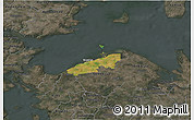 Satellite 3D Map of Bogense, darken, semi-desaturated