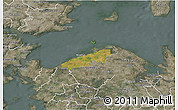 Satellite 3D Map of Bogense, semi-desaturated