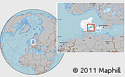 Gray Location Map of Bogense, highlighted country, hill shading