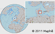 Gray Location Map of Bogense, highlighted parent region, hill shading