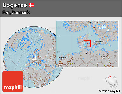 Gray Location Map of Bogense, hill shading