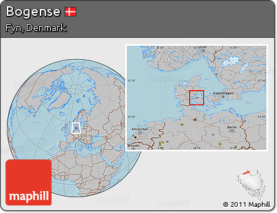 Gray Location Map of Bogense, hill shading