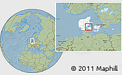 Savanna Style Location Map of Bogense, highlighted country, hill shading