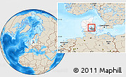 Shaded Relief Location Map of Bogense, highlighted country, highlighted parent region
