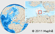 Shaded Relief Location Map of Bogense, highlighted country