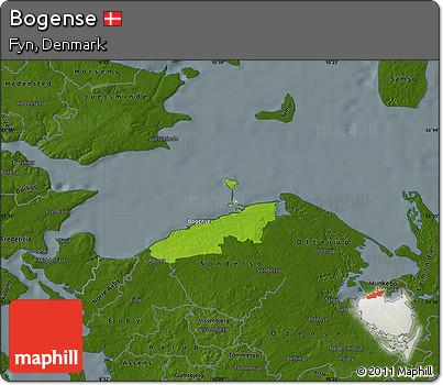 Physical Map of Bogense, darken