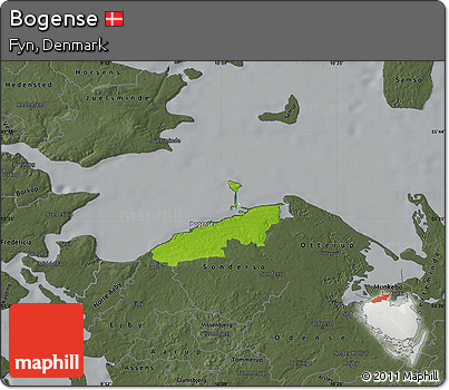 Physical Map of Bogense, darken, semi-desaturated