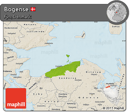 Physical Map of Bogense, shaded relief outside