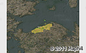 Satellite Map of Bogense, darken, semi-desaturated