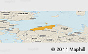 Political Panoramic Map of Bogense, shaded relief outside