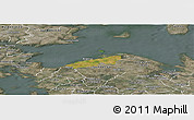 Satellite Panoramic Map of Bogense, semi-desaturated