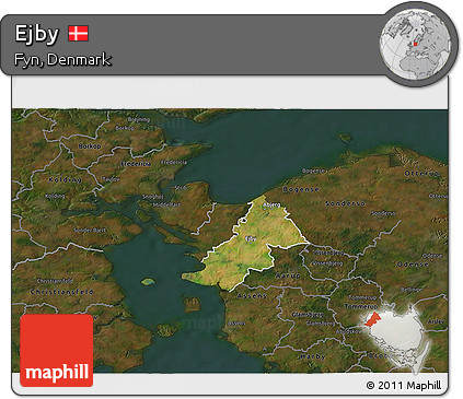 Satellite 3D Map of Ejby, darken