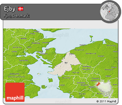 Shaded Relief 3D Map of Ejby, physical outside