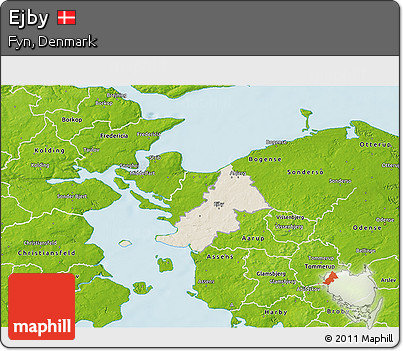 Shaded Relief 3D Map of Ejby, physical outside