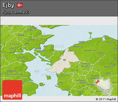 Shaded Relief 3D Map of Ejby, physical outside