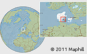 Savanna Style Location Map of Ejby, highlighted country, highlighted parent region, hill shading