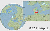 Savanna Style Location Map of Ejby, highlighted parent region, hill shading