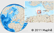 Shaded Relief Location Map of Ejby, highlighted country, highlighted parent region