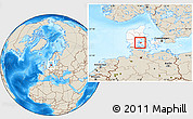 Shaded Relief Location Map of Ejby, highlighted country