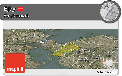Satellite Panoramic Map of Ejby, semi-desaturated