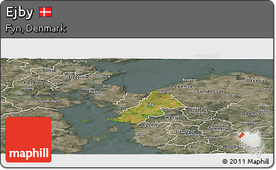 Satellite Panoramic Map of Ejby, semi-desaturated