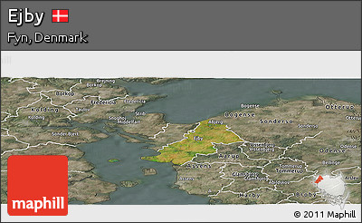 Satellite Panoramic Map of Ejby, semi-desaturated