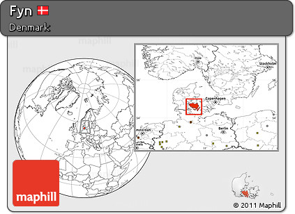 Blank Location Map of Fyn, within the entire country