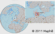 Gray Location Map of Fyn, within the entire country, hill shading