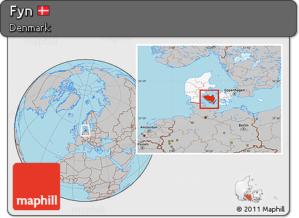 Gray Location Map of Fyn, highlighted country