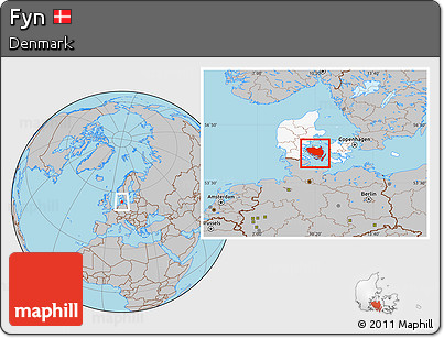 Gray Location Map of Fyn, highlighted country