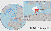 Gray Location Map of Fyn, highlighted country, hill shading