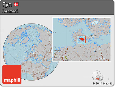 Gray Location Map of Fyn, hill shading