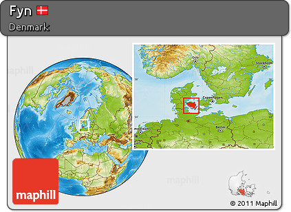 Physical Location Map of Fyn, within the entire country