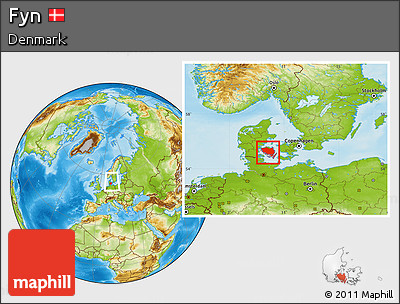 Physical Location Map of Fyn, within the entire country