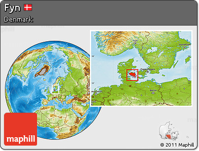 Physical Location Map of Fyn, within the entire country