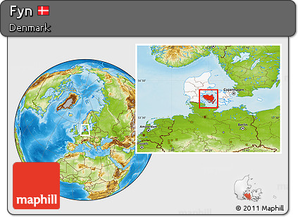 Physical Location Map of Fyn, highlighted country