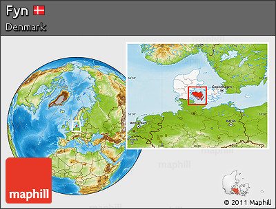 Physical Location Map of Fyn, highlighted country