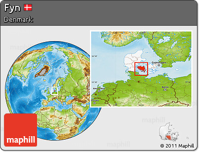 Physical Location Map of Fyn, highlighted country
