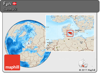 Shaded Relief Location Map of Fyn