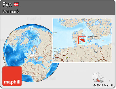 Shaded Relief Location Map of Fyn